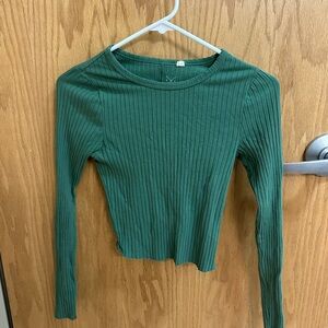 Green Ribbed Long Sleeve Top